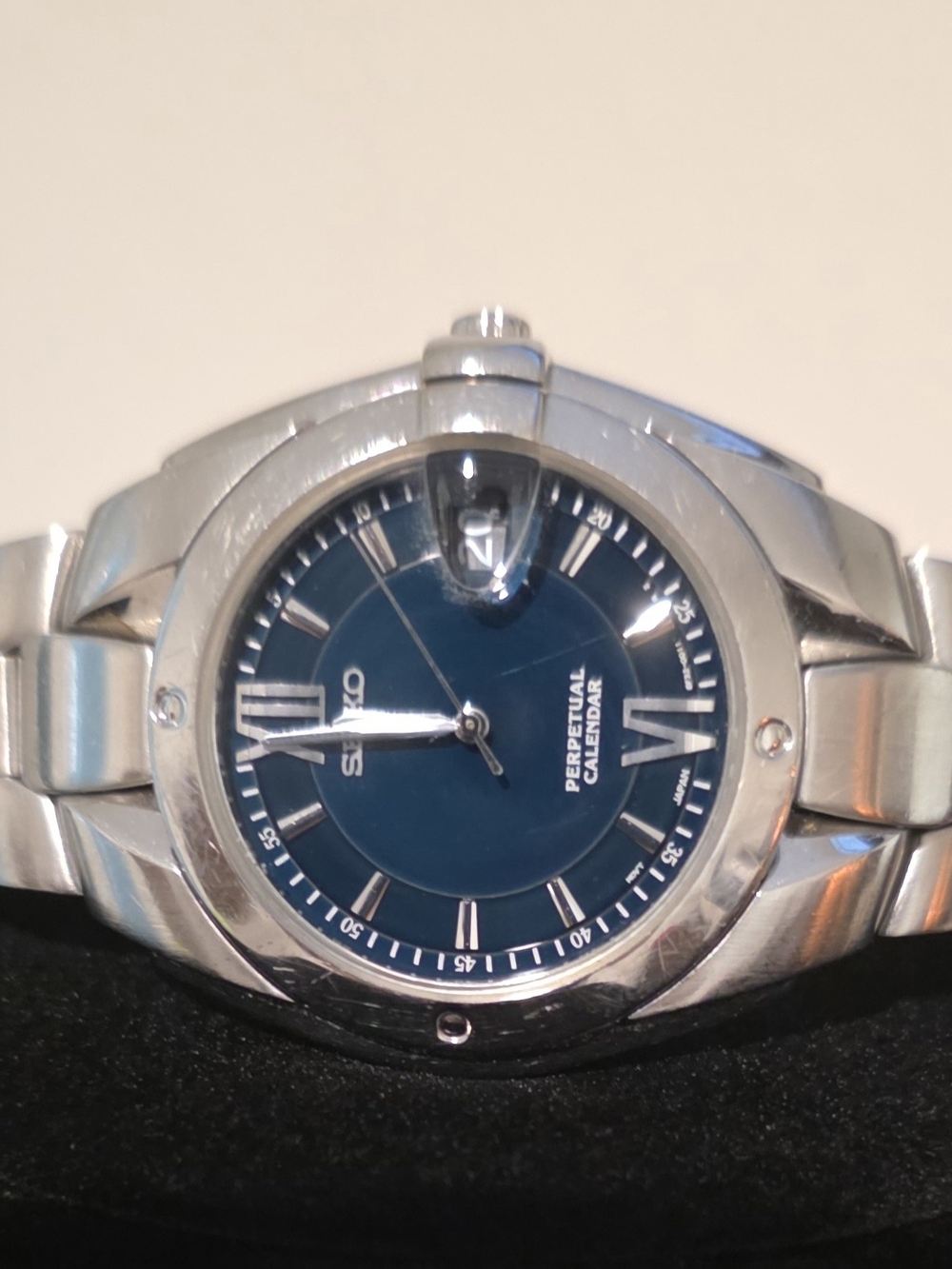Seiko Silver Stainless Steel Watch with Blue Dial